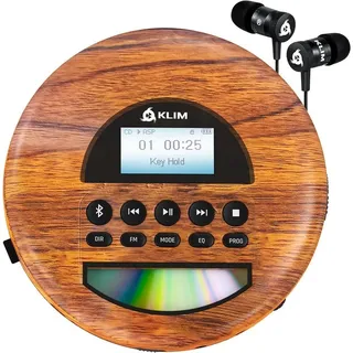 Klim Nomad Wood – Neuheit – tragbarer CD-Player – integrierter Akku mit langer Lebensdauer – Kopfhörer KLIM Fusion, MP3, TF-Player, tragbares Mini-Radio, Bluetooth – für das Auto