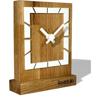 FLEXISTYLE Modern standuhr tischuhr klein aus Holz Eiche Wohnzimmer Badezimmer Uhr Holz tischuhren holzuhr Tisch Uhr tischuhr modern standuhr Clock (Style 8)