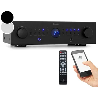 Auna Verstärker, HiFi Stereo Mini Verstärker, HiFi-Verstärker mit Bass & Treble Regler, 4 Kanal Audio-Verstärker, Stereo-Verstärker & Lautsprecher mit Fernbedienung & AUX Eingang, AV Receiver