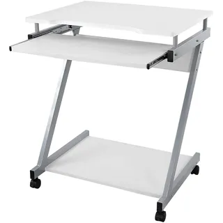 VASAGLE Schreibtisch, Computertisch mit 4 Rollen, 2 Davon mit Bremsen, PC-Tisch leichtgängiger Tastaturauszug, erleichterte Montage, platzsparender PC-Tisch in Z-Form, weiß, LCD811W, 60 x 48 x 73 cm