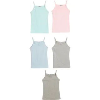 bonprix Unterhemd BONPRIX, Mädchen, Gr. 104/110, 5 Stk., N-Gr, grau (hellgrau meliert, pastellmint, puderblau, puderrosa), Obermaterial: 95% Baumwolle, 5% Elasthan, Unterhemden Unterhemd, aus Baumwolle und Elasthan, bequeme Passform