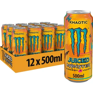 Monster Energy® Khaotik - koffeinhaltiger Energy-Drink mit tropischem Zitrus-Geschmack - full Flavour, full Sugar, Juice - in praktischen Einweg Dosen (12 x 500 ml)