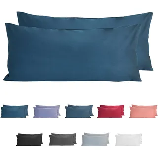 Komfortec 100% Baumwolle Kissenbezüge 2er Set - Superweicher Premium Jersey Kopfkissenbezug 150 g/m2 - Kissenhülle - Tiefseeblau - 40 x 80 cm