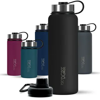 720°DGREE Edelstahl Trinkflasche 710ml “noLimit” - Auslaufsicher, Kohlensäure geeignet, BPA-Frei - Thermosflasche, Isolierflasche mit Schraubverschluss für Kinder, Schule, Fitness +Gratis Sportdeckel