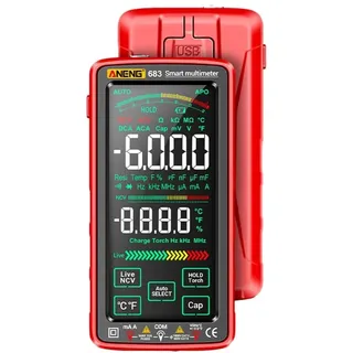 Hoppipola ANENG 683 6000 Count Professionelles Multimeter AC/DC Spannungsprüfung Stromamperemeter Smart-Touchscreen-Multimeter NCV Diodenprüfung Black
