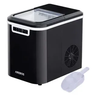Arebos Eiswürfelmaschine Kunststoff, schwarz, 9 Eiswürfel in 15 Minuten, selbstreinigend, Tank 2,2 Liter