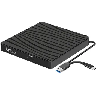 Antika Externes DVD Laufwerk USB 3.0 Type-C Tragbar CD DVD Brenner Optical Drive DVD Laufwerk DVD/CD +/-RW Externes CD Laufwerk für Laptop Desktop mit Win11/Win10/Win8/Apple MacPro/MacBook/OS