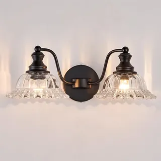 Mengjay Wandleuchte Schwarz Innen,Spiegelleuchte Bad Spiegellampe Vintage G9 Wandlampe 2 Flamming mit Glasschirm, Retro Metall Badezimmer Lampe Wand Modern Wandbeleuchtung (Schwarz, 2 Flammig)