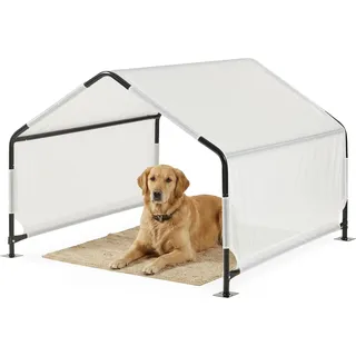 [en.casa] Hundehütte Valevali 122 x 122 x 90 cm Stahl Schwarz/Weiß