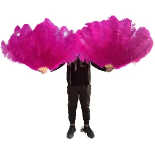 NRBMZYEN Federtanz-Fächer, 90 cm, Straußenfedern, Fächer, 13 Knochen, Bühnenshow, Performance, Tanzrequisiten, Gefieder-Fächer, faltbar, mit Bastel-Fächern, Federn, Rosenrot, 1 Stück