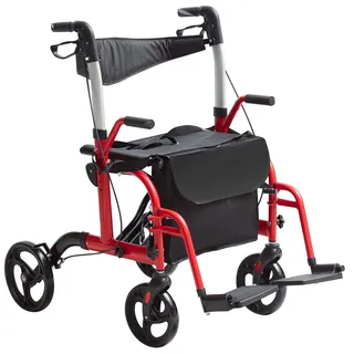 Vevor 2-in-1 Rollator und Transportstuhl für Senioren, zusammenklappbare Rollator-Rollstuhl-Kombination und Fußstützen, leichter Aluminium-Rollator mit verstellbarem Griff, All-Terrain-Räder, 136 kg