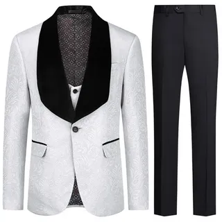Allthemen Smoking (3 tlg) eleganter Herrenanzug Slim Fit Anzüge mit einem Knopf weiß 44