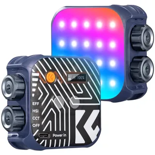 K&F Concept 60 LED RGB Videolicht, 360° Vollfarbige Tragbare Fotoleuchte, 2500K-9900K CRI 96+, mit 21 Lichteffekten, Mini Kamera Licht mit 2000mAh Akku für Vlogging, Selfie, Fotografieren,blau