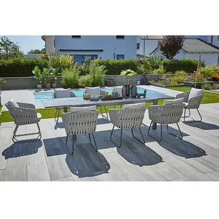 Sunfun Maja Loungemöbel-Set Stone  (9 -tlg., Sintered Stone, Aluminium, Stahl, Seilgeflecht, Anthrazit/Hellgrau)