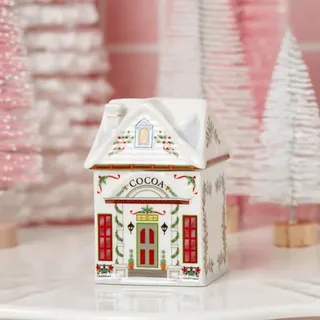 Gokame Holiday Village Spice House Set - Mini Xmas Gingerbread Houses Jars - Festive Decor Kitchen Countertop Christmas Candle or Wax - Warmer Christmas Holiday Countertop Display Decoration (A)