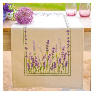 Vervaco Tischläufer Plattstich Stickpackung Lavendel, Stickbild gedruckt, 35x95cm