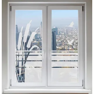 INDIGOS UG Fensterfolie Sichtschutzfolie Sonnenschutz Kranich Zugvögel Schilf satiniert 50 cm x 190 cm