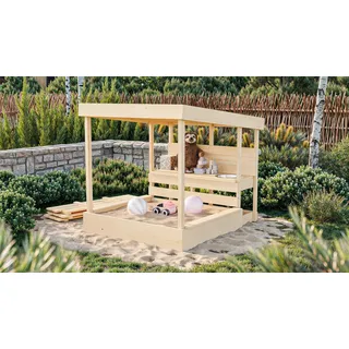 Karibu Sandkasten Max mit Dach und Matschküche naturbelassen