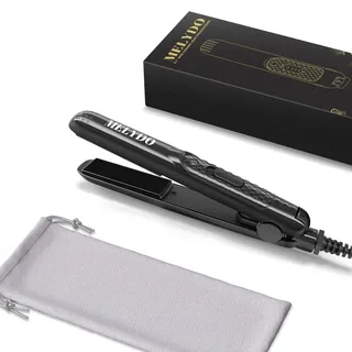 Melydo Mini Glätteisen für kurzes Haar, Tragbarer Reise-Mini-Haarglätter für kurzes Haar, duale Spannungsversorgung, Keramik-Heizplatte (Schwarz)