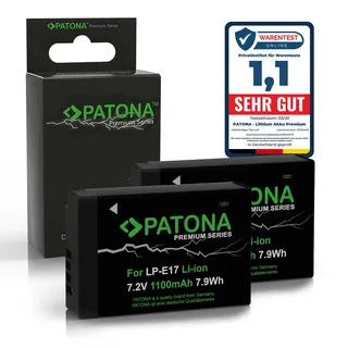 PATONA 2X Premium LP-E17 Akku 1100mAh (teildekodiert - Nicht mit Canon-Ladegeräten kompatibel) für EOS 77D 200D 750D 760D 8000D Rebel T6i T6s LPE17 9967B001, bei RP M3 M5 M6 Keine Restlaufzeitanzeige