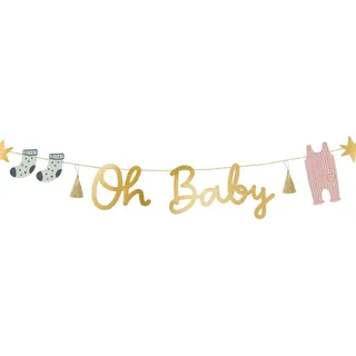 Partydeco Girlande Banner Oh Baby 2,5m Papiergirlande Papieranhänger Quasten Deko Babyparty Babyshower Geburt