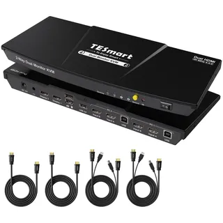 TESmart HDMI KVM Switch 2 PC 2 Monitore, 4K@60Hz KVM-Switches mit EDID Emulator, Hotkey switching, Audio Extractor, und USB 2.0 für Tastatur Maus Scanner Drucke, mit Kabel×4