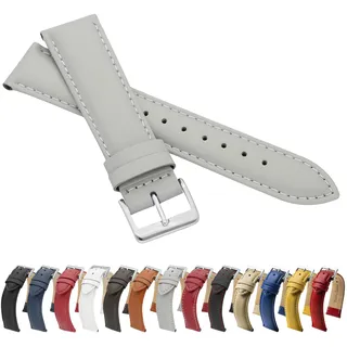 MARCHEL Glattleder LLB55 22 mm Grau Lederarmband Echtleder Uhrenarmband Rindsleder Feines Leder Uhr Band