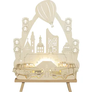 SAICO Schwibbogen Trabant und Wartburg 32 x 44 cm beige