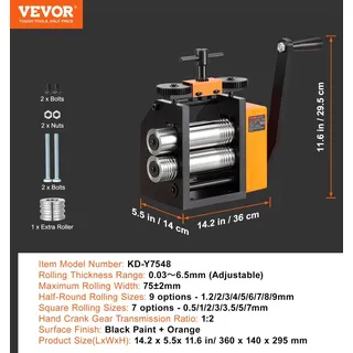 Vevor 3 in 1 Handwalzwerk Maschine 75 mm Kombinationswalzwerk, Manueller Walzwerk Schmuckwalzwerk Einstellbare Dicke von 0,03 bis 6,5 mm, Handwalzw...