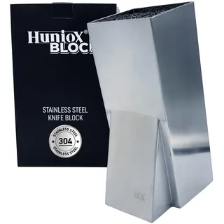 Huniox® Block - Messerhalter Mit Borsten - Unbestückter Messerblock Universal - Messerständer Aus Edelstahl (Silver)