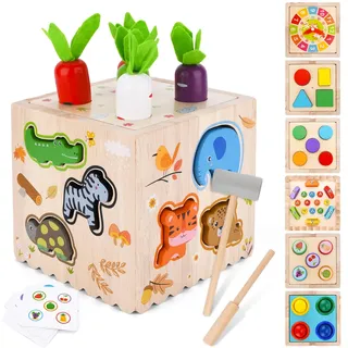 BBWELL Motorikwürfel Montessori Spielzeug Baby ab 12 Monate,8 in 1Aktivitätswürfel Holzspielzeug ab 1 2 3Jahr,60 Pcs Montessori Lernspielzeug Sensorisches,Activity Center Baby Spielzeug,Babys Geschenk