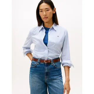 Tommy Hilfiger Shirtbluse "ESS POPLIN REGULAR SHIRT", Damen, Gr. 46, hugh stp, blau, Web, Obermaterial: 97% Baumwolle, 3% Elasthan, unifarben, regular fit Po-bedeckend, Blusen Shirtbluse