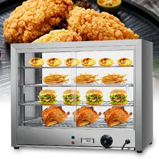 Heiße Theke, 800W Edelstahl Warmhaltevitrine 30-85°C 4 Etagen Wärmeschrank Speisenwärmer Restaurant für Warmhaltetheke Kantinen Bäckereien