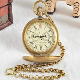 GagalU Antike Kupfer-London-Taschen- und Taschenuhren, mechanische Uhr, Handaufzug, Skelett-Herren-Taschenuhr