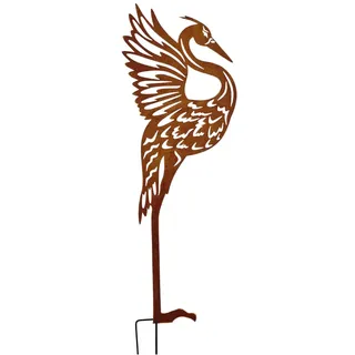 Terma Kranich Hermine rost Erdspieß XXL 110cm Höhe Gartenstecker Gartenfigur große Metallfigur Garten rostgartendeko rostdeko Gartendeko Metall deko metallstecker edelrost