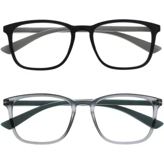 OPULIZE Max Lesebrille 2er Pack - Klassische große rechteckige Fassung - Brillen in mattem Schwarz und Grau - Herren Damen Unisex - RR78-17 - +3,50