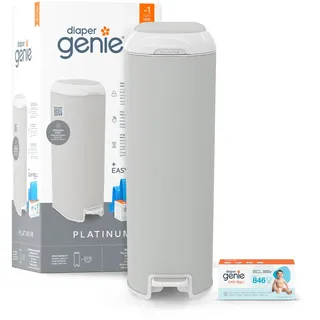 Diaper Genie Platinum Edelstahl Windeleimer mit Fußpedal, neuartiges System mit abreißbaren Beuteln
