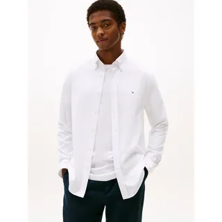 Langarmhemd TOMMY HILFIGER "PERFORMANCE KNIT SOLID LS SHIRT", Herren, Gr. XL, N-Gr, weiß (optic weiß), Web, Obermaterial: 70% Baumwolle, 30% Polyester, regular fit, 1-Knopf-Manschette, Hemden