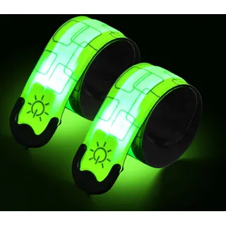 Focenat Led Armband Aufladbar, 2 Stück Reflective USB Leuchtarmband, Leuchtband Kinder, Reflektorband Nacht Sicherheits für Laufen Joggen Hundewandern Running Outdoor Sports (Grün)