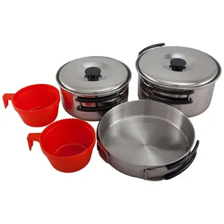 Outdoor International OUTDOOR Camping Kochgeschirr Set 7tlg. Edelstahl Topf Pfanne Geschirr stapelbar