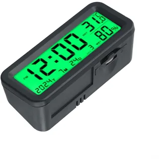 Emiif Solar Mini Digitaluhr für Auto Armaturenbrett Display mit Datum und Temperatur in Blau Grün