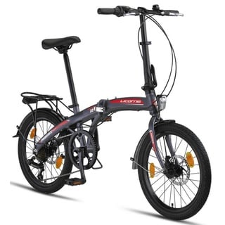 Licorne Phoenix 2D, 20 Zoll Aluminium-Faltrad-Klapprad, Scheibenbremse, Discbremse, V-Bremse Faltfahrrad-Herren-Damen, 7 Gang Kettenschaltung Folding City Bike, Alu-Rahmen, StVZO, Vorderlampe, Hinterlampe