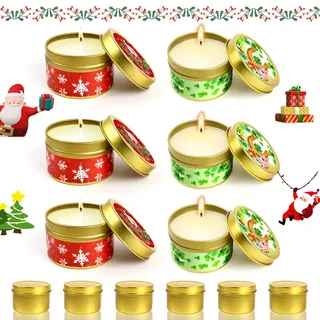 Weihnachts Duftkerzen Geschenkset, 6 Stück Weihnachtskerzen Geschenkset, Tragbare Kerzen in Blech Gläsern, Weihnachts Advent Geschenkset für Frauen, DIY mit Glückssymbolaufklebern, ohne Duft