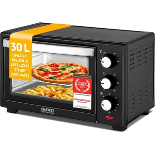 First Austria TZS First Austria - Minibackofen 30L 1600W - Mini Backofen stufenlose Temperaturregelung bis 230°C - Miniofen 60 Min. Timer, 3 Einschubhöhen, Bac... - Schwarz