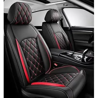 INRNT Autositzbezüge Schonbezüge für VW Bora Caddy Caddy Life Caddy Alltrack Caddy (LKW) Fox,wasserdichte Autoschondecke Allwetter Innenraum Schonbezüge,A/Front Seats-A/Black red