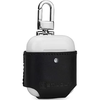 STILGUT Case entwickelt für AirPods 2 Hülle aus Leder - Hülle für Apple AirPods 2 mit kabellosem Ladecase & AirPods 1, Case mit Karabiner - Schwarz Nappa