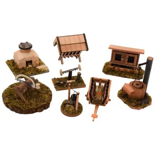Geschenkestadl Krippenzubehör 8-teilig Brunnen Futterkrippe Heuwagen Feuerstelle