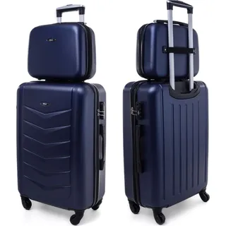 RGL 520 Kofferset ABS Hartschalen Koffer Abnehmbare Räder Trolley 2tlg Koffer L + Kosmetikkoffer Dunkel Blau