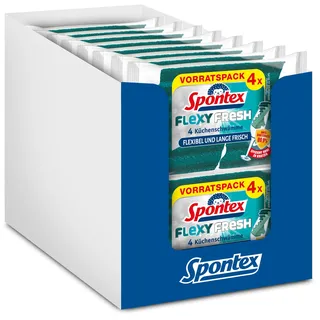 Spontex Flexy Fresh x4, der effiziente Reinigungsschwamm mit antibakteriellem Schutz, flexibel, Lange frisch, kratzfrei, 14 x 4 Stück