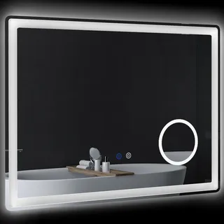 kleankin LED Badezimmerspiegel, Badspiegel mit 3x Vergrößerung, 80 x 60 cm Wandspiegel